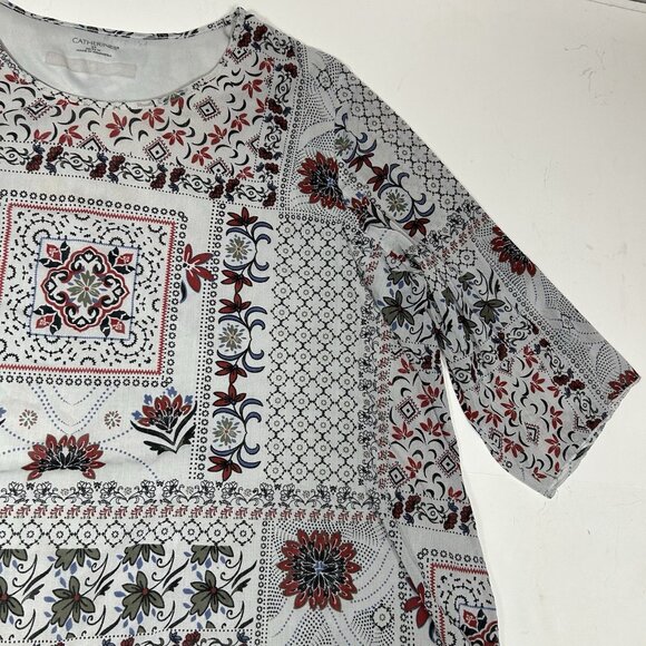 CATHERINES Women Mesh Tunic Top 3/4 Sleeve Floral Multicolor Scoop Neck Sz 4X - Picture 4 of 7